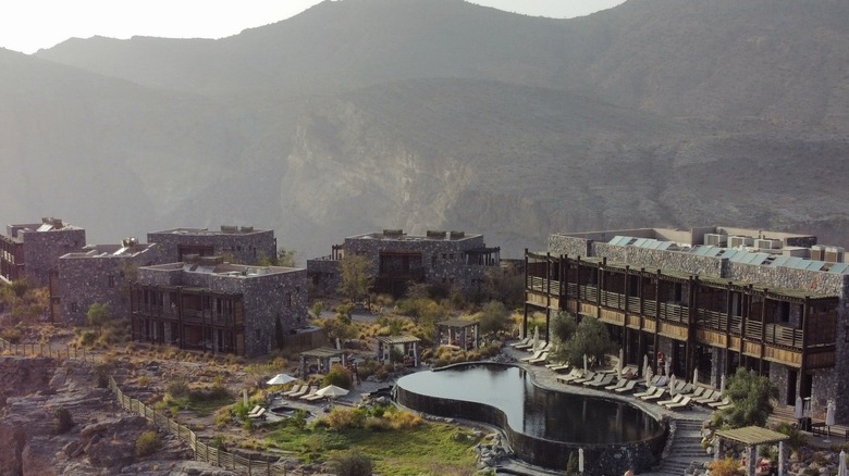 Alila Jabal Akhdar Hotel exterior with a pool in Oman