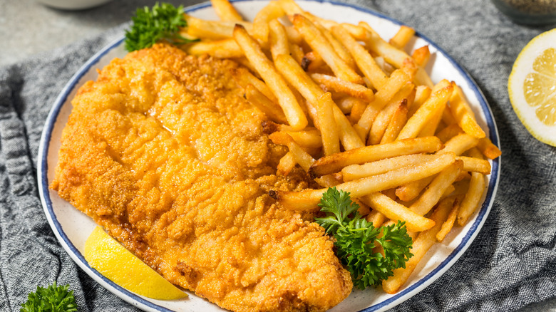 Fried catfish with fries and dips