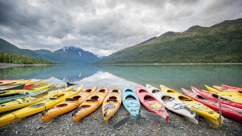 Kayaks along Eklutna Lake