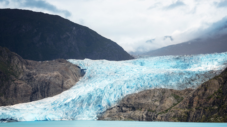 An aerial view of the Mendenhall Glacier