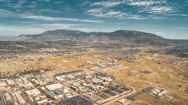 Aerial view of Albuquerque and mountains