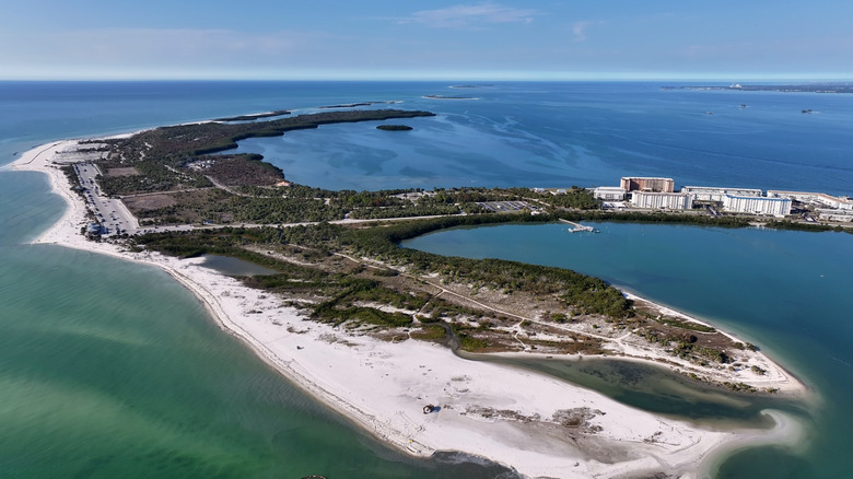 Aerial view of the beaches in Honeymoon Island State Park, FL