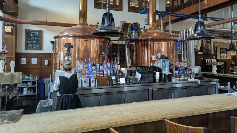 Kettles and bar inside Hofbräuhaus Columbus