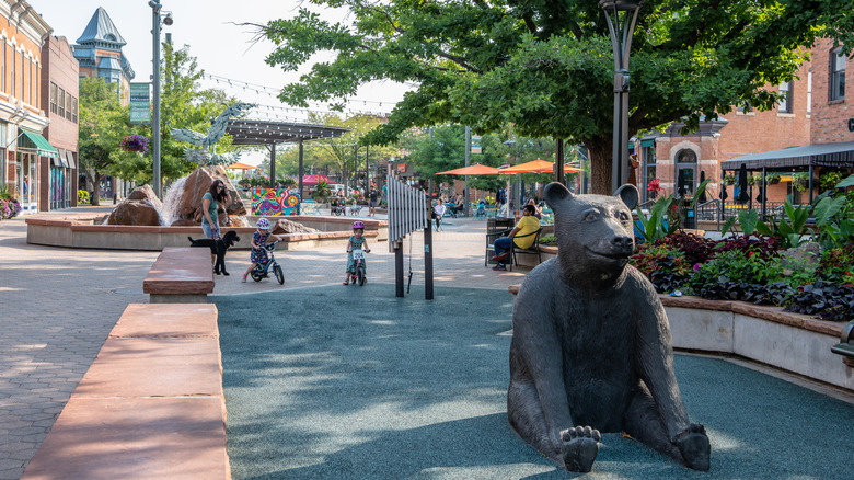 Visitors in the famous Old Town Square at Fort Collins, Colorado.