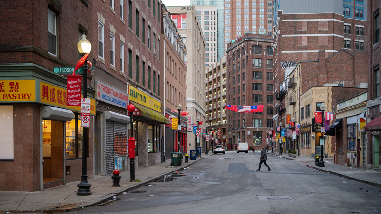 A quiet block of Chinatown Boston