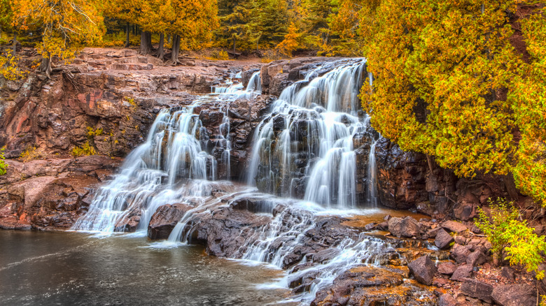 Waterfall with fall leaves