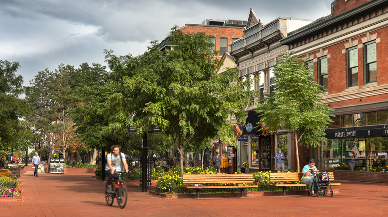 biker on Pearl Street Mall in Boulder, Colorado