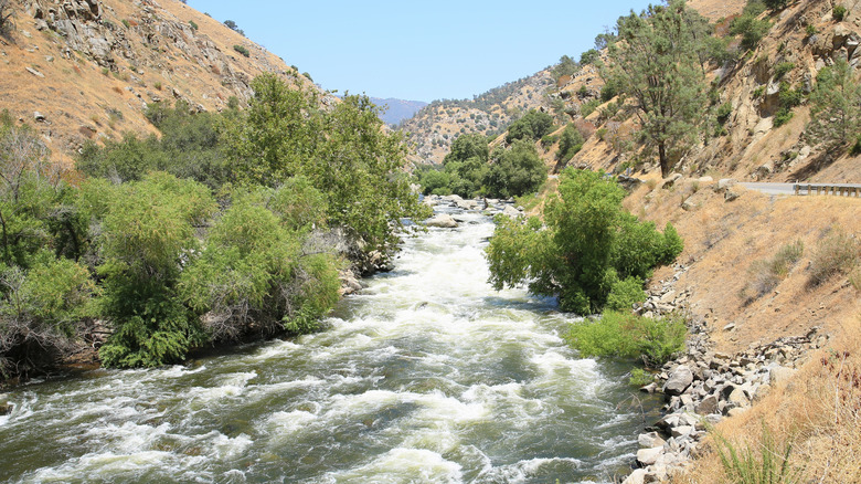 A river rushes through a valley in Kern County, CA