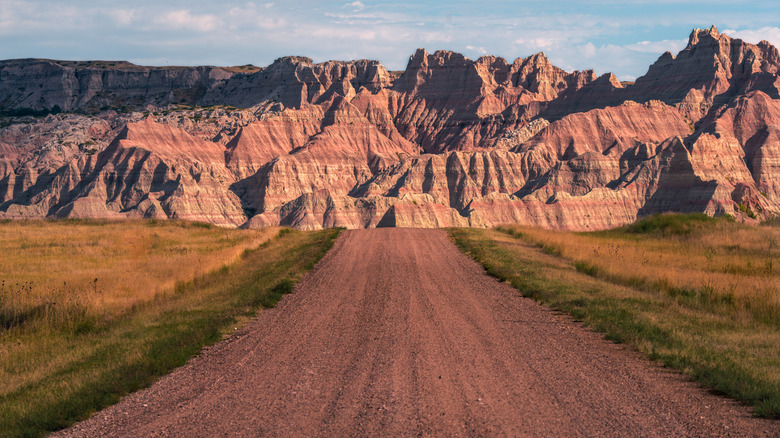 A dirt road to Big Badlands Overlook along the eastern portion of the Badlands wall in Badlands National Park, South Dakota
