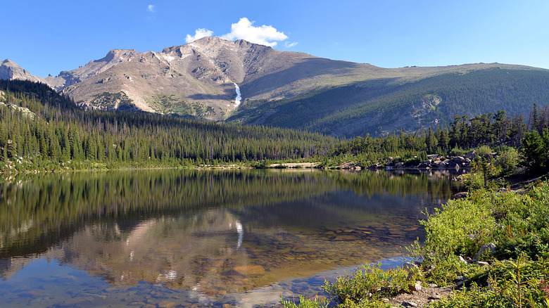 Sandbeach Lake with the mountain reflecting in the clear water