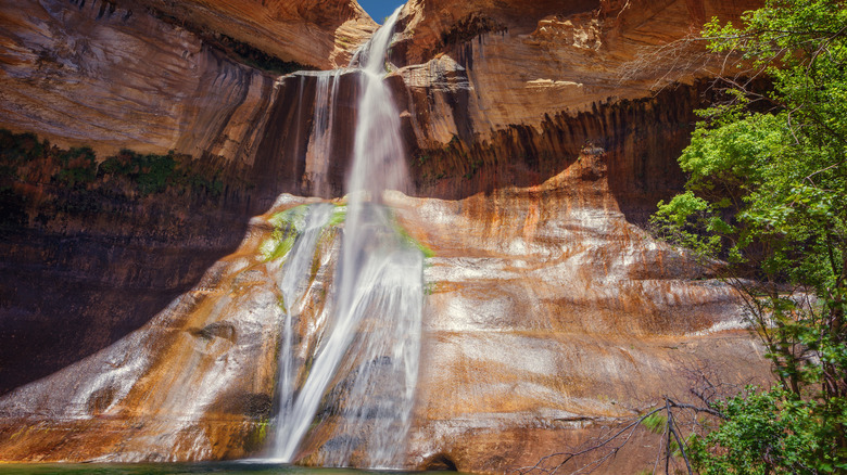 Waterfall on red rock canyon