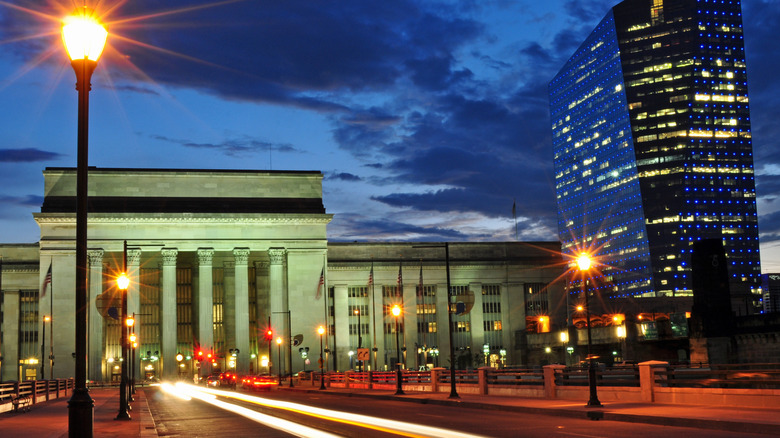 Philadelphia's 30th Street Station at sunset
