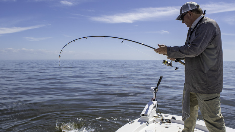 a man reeling in a fresh catch