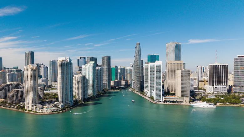 Coastal skyline of Brickell Key in Miami, Florida