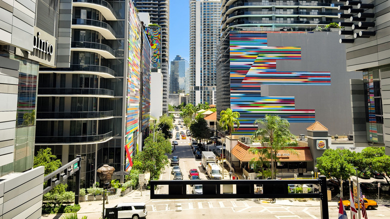 Downtown Brickell buildings and cars on street