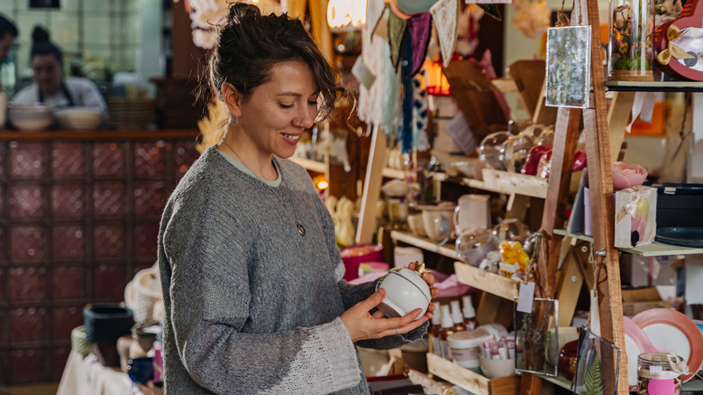 Woman shopping for unique handmade items