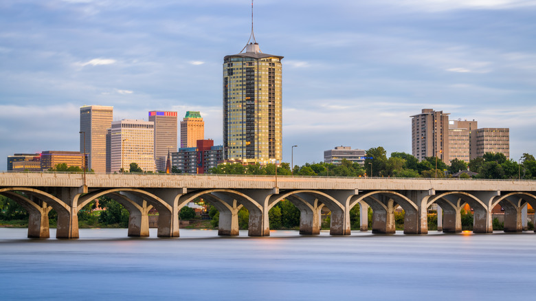 Tulsa's Arkansas River with buildings in the background
