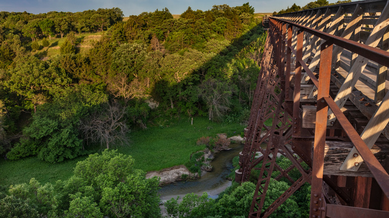a sceic view from a bridge along the Nebraska Cowboy Trail in Long Pines