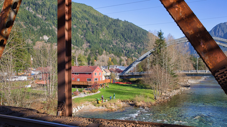 town view from bridge over river