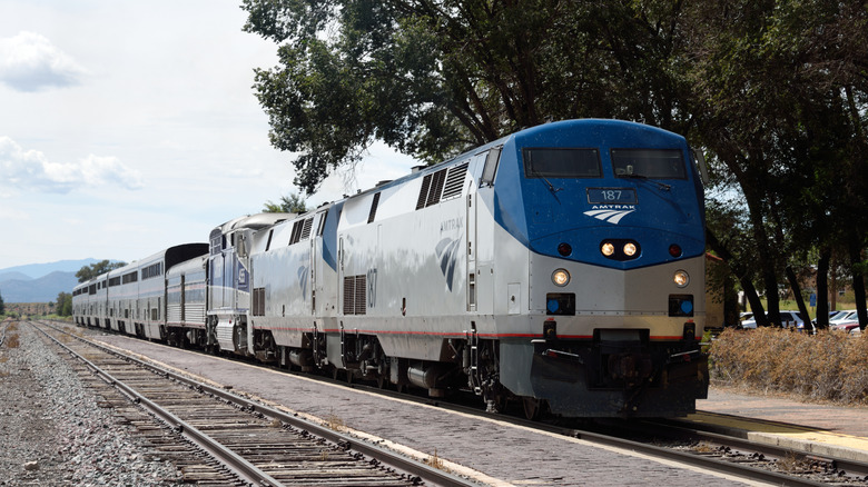 Amtrak train arriving at station