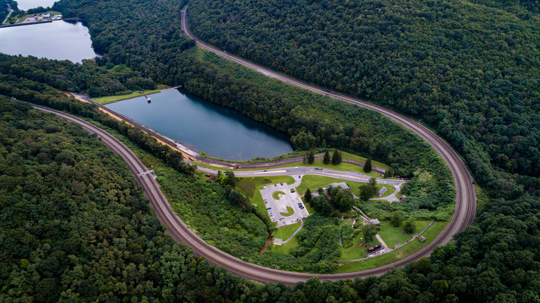 aerial view of Horseshoe Curve in Altoona