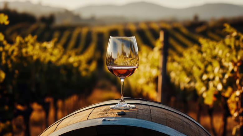 Wine glass in front of field