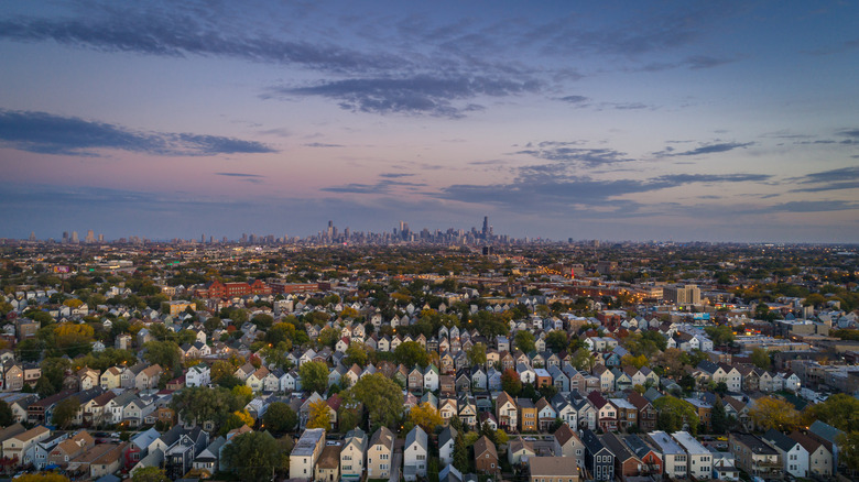 Aerial view of Clarendon Hills at dusk