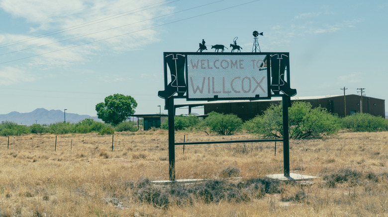 Road sign in Arizona's desert landscape that reads "Welcome to Willcox"