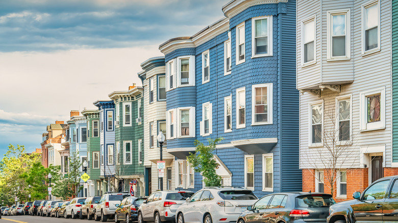 Tidy homes along the streets of Charlestown, Boston