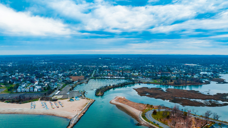 Aerial view of waterways of Black Rock, Bridgeport, Connecticut