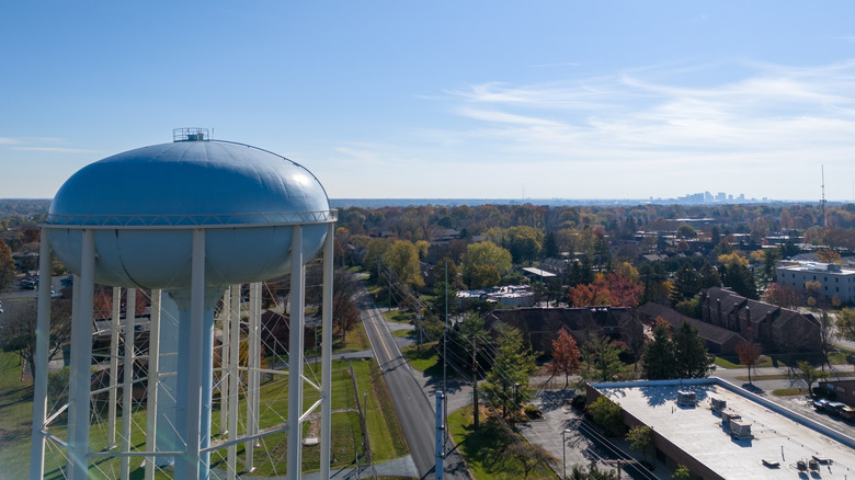 Water tower overlooking town in Upper Arlington, Ohio