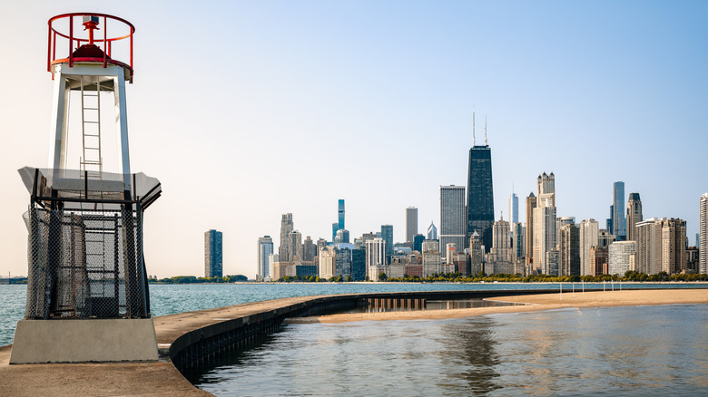 North Avenue Beach pier view of Chicago
