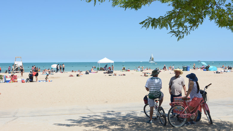 Beachgoers enjoying North Avenue Beach