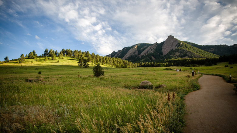 The natural scenic beauty of the Flatirons at Chautauqua Park Trailhead in Boulder, Colorado