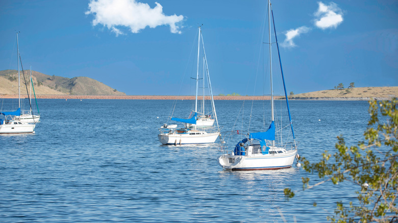 Sailboats at anchor on Carter Lake in Colorado