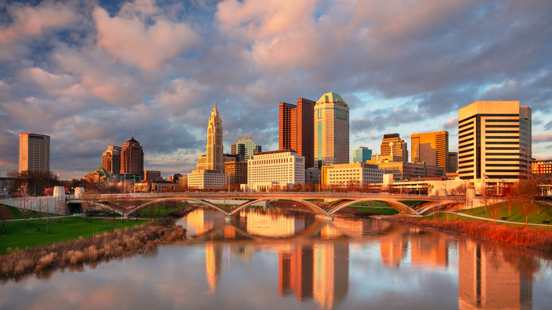 Columbus cityscape at sunset