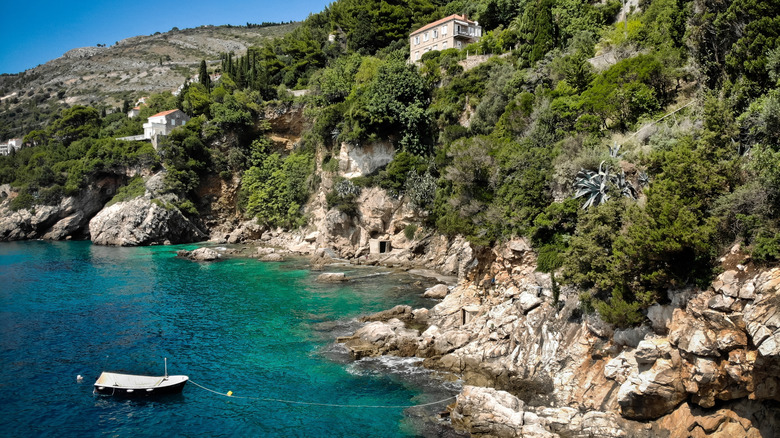 Sveti Jakov Beach cliff faces along the water near Dubrovnik, Croatia