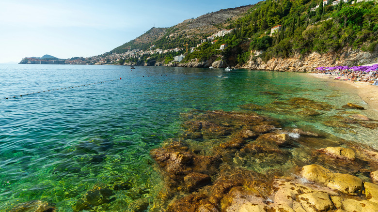 Turquoise waters along Sveit Jakov Beach facing Dubrovnik, Croatia