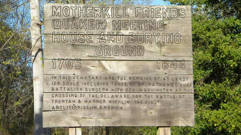 Sign for the Motherkill Burial Ground in Magnolia, Delaware
