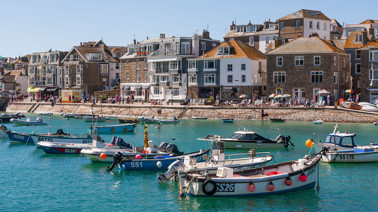 Boats in the harbor in St. Ives, Cornwall.