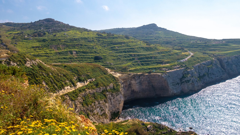 The bay of Fomm ir-Riħ on a spring day in Mgarr, Malta