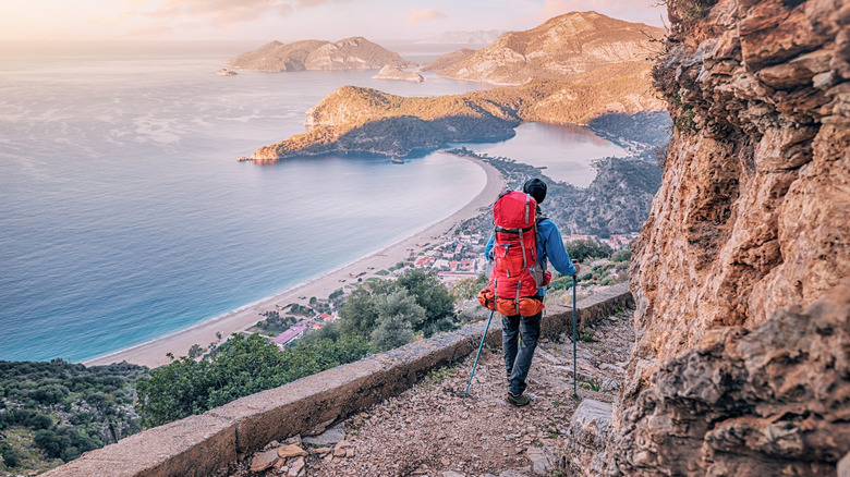Hiking man on the Lycian Way, near Fethiye, Turkey