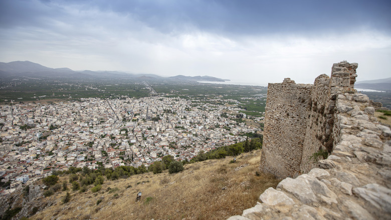 Aerial view of the whitewashed houses in Larissa, Greece