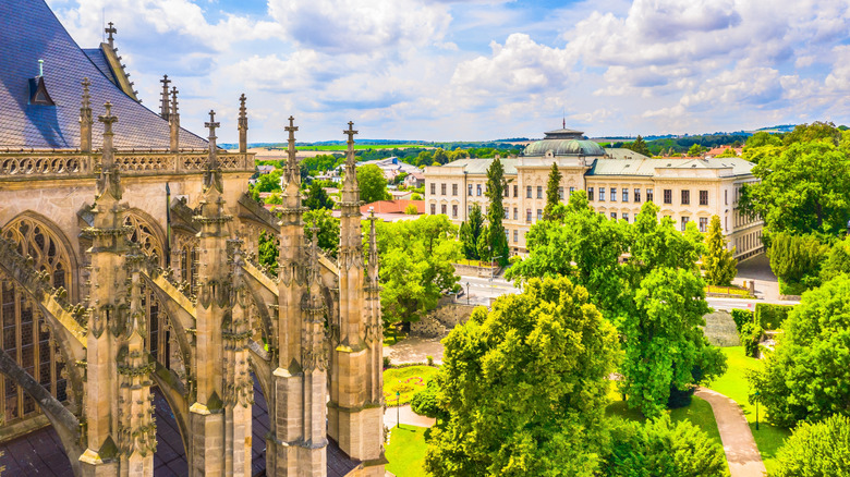 Elementary School Zizkov and St. Barbara's Cathedral in Kutna Hora, Czechia