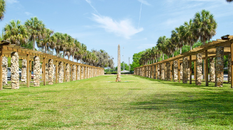 Historic formal landscaping and monument at Florida's Ravine Gardens State Park