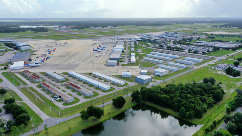 Aerial of outside of Orlando Sanford International Airport