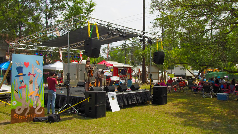 Musicians perform on stage during the Sopchoppy Worm Grunting Festival.