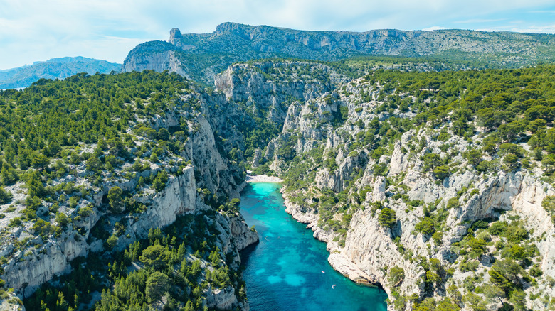 Cliffs of Calanque d'En-Vau seen from above in France