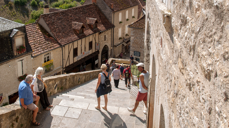 Tourists on the stairs of Rocamadour
