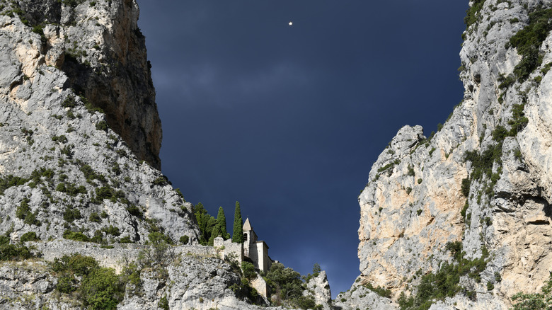 Chapel and mountains above Moustiers-Sainte-Marie, France